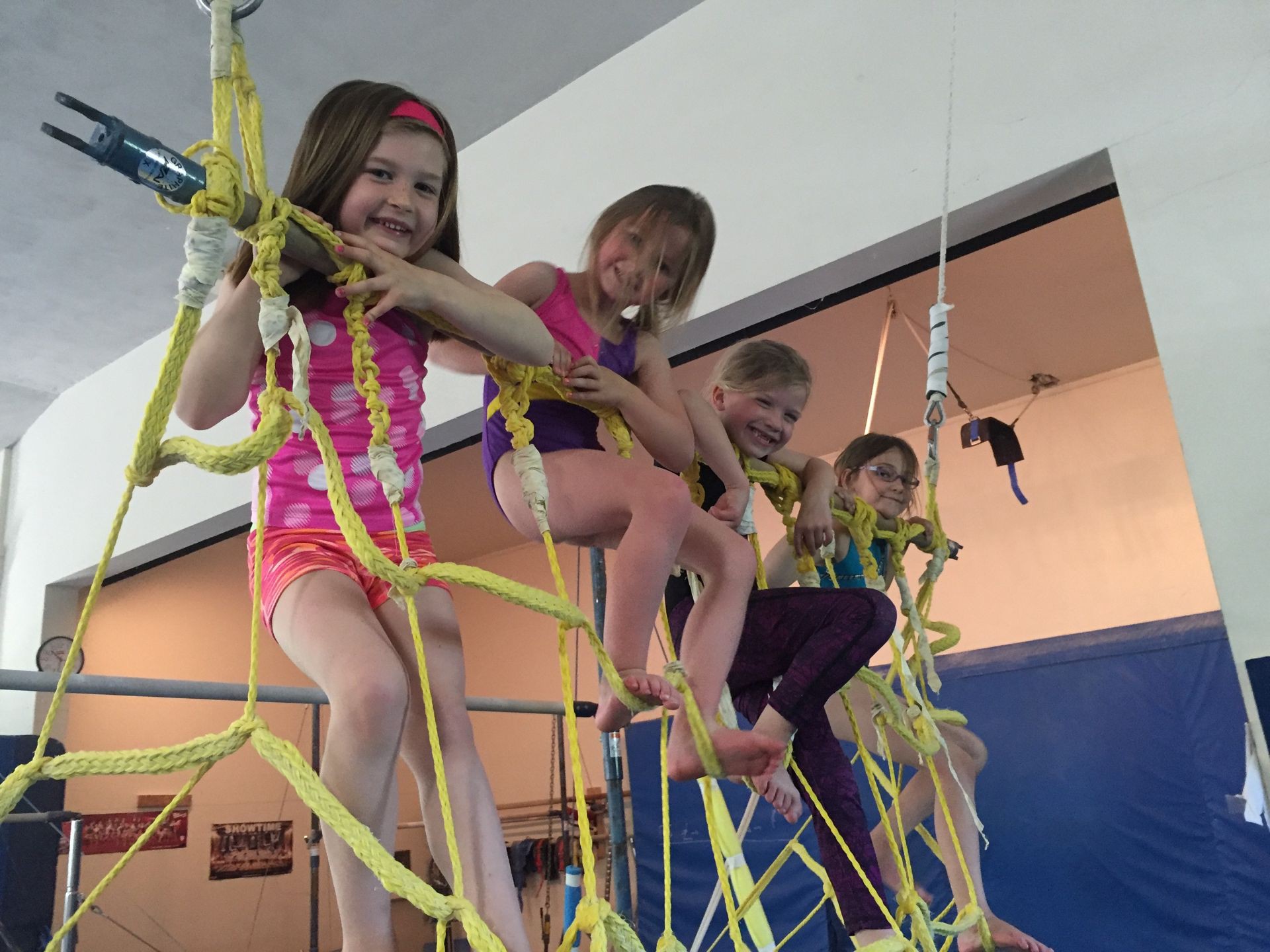 Recreational kids climbing the cargo net
